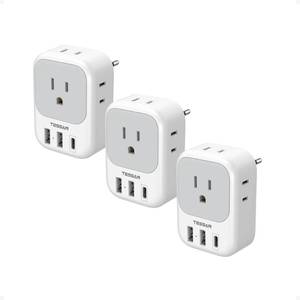 lot 12434 image: TESSAN European Travel Plug Adapter USB C 3 Pack, US to Europe Plug Adaptor with 4 AC Outlets 3 USB Charging Ports, Type C Power Adapter for USA to EU Euro Spain France Iceland Italy Germany Greece