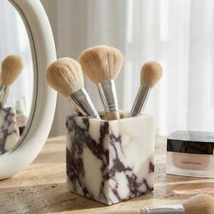 lot 12443 image: Denique Genuine Calacatta Viola Toothbrush Holders for Bathroom, Natural Marble Makeup Brush Holder, Countertop Organizer for Vanity, Dresser