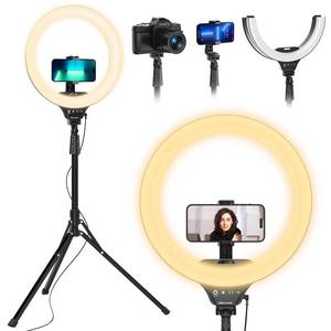 lot 14309 image: UBeesize 14 Foldable Ring Light with 62 Tripod Stand and Phone Holder, LED Selfie RingLight for iPhone with Remote, Circle Light for TiktokYouTubePhotographyMakeupLive Stream