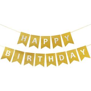 lot 14311 image: Clabby Glitter Gold Happy Birthday Banner with Shiny Letters Happy Birthday Shiny Glitter Hanging Signs Bunting for Party Supplies Hanging Backdrop Decoration