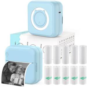 lot 14313 image: HUIJUTCHEN Mini Blue-Tooth Printer, Wireless Sticker Printer with 10 Rolls Paper for iPhoneAndroid