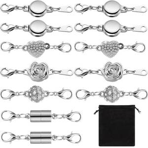 lot 14318 image: MTLEE 12 Pcs Necklace Magnetic Clasps and Closures Lobster Clasps Silver Magnetic Jewelry Clasps Locking Necklace Extender Round Rhinestone Ball Magnetic Clasps for Bracelets Making Multiple Styles