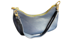 lot 16335 image: Navy Blue Leather Hobo Bag with Gold Hardware