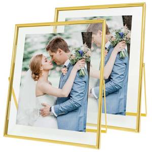 lot 19436 image: Qiannhee Gold Floating Frame (Vertical,2 Set),8x10 Picture Frame for Tabletop Display,Hold 8x10in 6x8in 5x7in Photo, Real Glass & Metal Stand, Gold Floating Picture Frame For Gift,Wedding,Home D�cor
