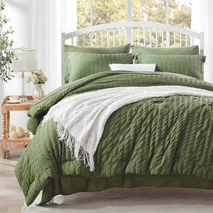 lot 19437 image: Zzlpp Queen Comforter Set 7 Pieces, Olive Green Seersucker Bed in a Bag with Comforter and Sheets, All Season Bedding Sets with 1 Comforter, 2 Pillow Shams, 2 Pillowcases, 1 Flat Sheet