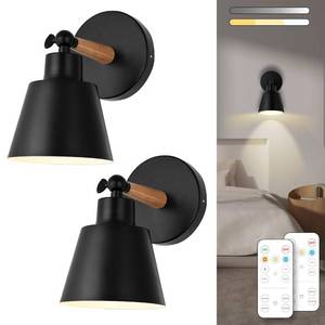 lot 19442 image: BIMEAN Black Battery Operated Wall Sconce Set of Two, Easy to Install Wireless Lights for Wall, Remote Control Dimmable LED Lights, Auto Timer Wall Lamp Fixtures for Bedroom, Gallery, Living Room, RV