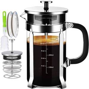 lot 19445 image: YMMIND French Press Coffee Maker 304 Stainless Steel Coffee Press,with 4 Filters System, Heat Resistant Thickness Borosilicate French Press Glass, BPA-Free Brewed Tea Pot Coffee Plunger(Copper 12oz)