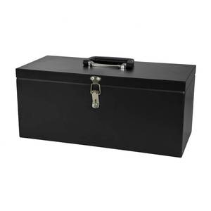 lot 19455 image: Peastorm Small Steel Metal Tool Box, Lockable Storage Box for Storing Valuable Items, Office Documents, Garage Tools (16 Black)