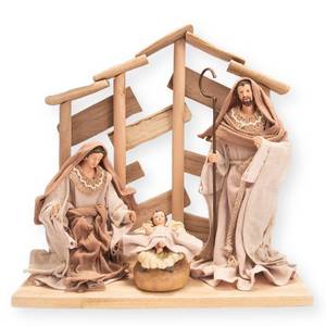 lot 19472 image: Nazareth Store Pine Wood Nativity Scene 12 Handcrafted Resin Holy Family with Cotton Clothing Religious Christmas D�cor for Tabletop Mantel & Gift