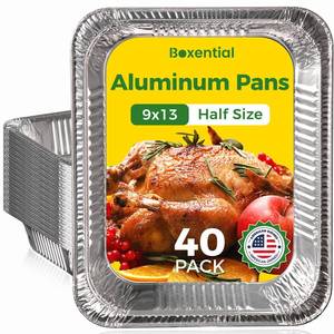 lot 19493 image: Boxential 9x13 Aluminum Pans 40 Pack, Extra Heavy Duty Half Size Disposable Aluminum Foil Pans, Deep Baking Pans for Cooking, Roasting, Heating, and Steam Tables