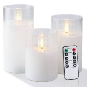 lot 19498 image: Amagic Glass Flameless Candles with Remote, Battery Operated Candles with Timer, Real Wax LED Pillar Candles with Flickering Flame for Home Wedding Fall Decor, White, Set of 3