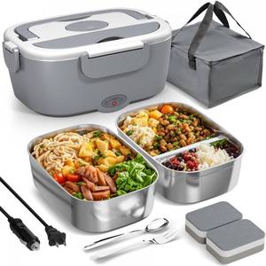 lot 19504 image: Sitlais Heated Lunch Box for Men&Women - 80W Electric Lunch Box for Adults with Dual 1.5L 304 Stainless Steel Containers Fast Heating Portable Food Warmer for Car&Truck Travel lonchera electrica