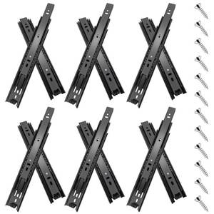 lot 19511 image: 10 inch Drawer Slides 6 Pairs (12pcs) Full Extension Ball Bearing Drawer Rails Side Mount 3 fold Metal Dresser Runners for File Cabinet Trash Can Kitchen Wardrobe Glides 10 Black 100 LB Capacity