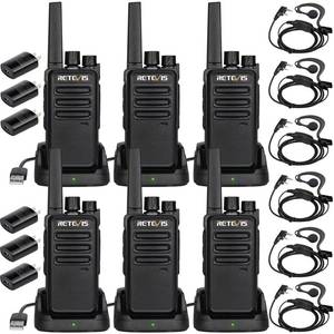 Retevis RT68 Two Way Radios with Earpiece, Heavy Duty Walkie Talkies for Adults, Compact 2 Way Radio Long Range Rechargeable with USB Charging Base, for Restaurant Church Security School (6 Pack)