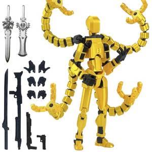 lot 20163 image: T13 Action Figure, Assembly Completed Action Figures,T 13 3D Printed Toys - The Premium Robot for Sci-Fi Enthusiasts,Four Claws Robot 5.2 Inch (Gold)