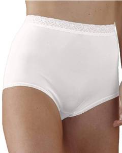 lot 20165 image: National Full-Coverage Comfort Panties All-Nylon Lace Trim for Everyday Comfort, Durable, Cotton-Lined Crotch, White, 3pk