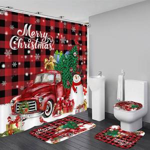 lot 20175 image: Yizheer Merry Christmas 4Pcs Snowman Waterproof Shower Curtain Set with Non-Slip Rugs, Toilet Lid Cover and Bath Mat, Bathroom Home Decor Set