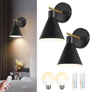 lot 20377 image: Bailoch Black Rechargeable Battery Operated Wall Sconces Set of 2 with Remote, Wireless Dimmable Battery Powered Wall Light, Cordless Wall Lamp Lighting Fixture for Bedroom Living Room, Bulb Included