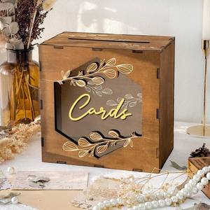 lot 20405 image: OurWarm Wooden Wedding Card Box with Slot, Rustic Card Box for Wedding Decorations for Reception, Money Gift Card Box with Acrylic Window for Wedding Birthday Anniversaries Graduation Party Decor