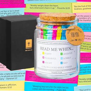 lot 20409 image: Bible Verse Jar, Read Me When Bible Verses Jar with 96 Color Coded Bible Verses, Christian Gifts for Thanksgiving Halloween, Bible Study Supplies