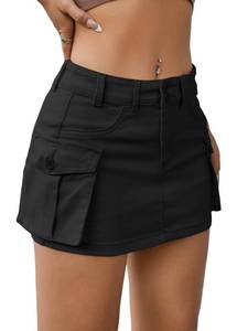 lot 20411 image: EARKOHA Womens Mini Cargo Skirt Y2K Button Low Waist Short Skirts Bodycon Denim Jean Skirt with Flap Pockets Black M