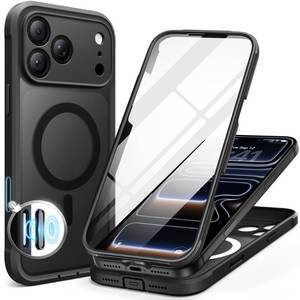lot 20412 image: BERFY for iPhone 17 Pro Max Case, Compatible with MagSafe, Built-in 9H Tempered Glass Screen Protector and Camera Protection, Full Body Shockproof Translucent Matte Phone Case 6.9, Black