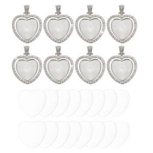 lot 20414 image: PATIKIL Rhinestone Heart Bezel Pendant Trays Set, 24 Pcs (8pcs Tray  16pcs Dome), Double Sided Rotatable, DIY Photos Picture Gift