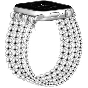 lot 20415 image: JR.DM Silver Beaded Bracelet Bands Women Compatible with Apple Watch 40mm 42mm(S1011) 41mm 38mm Dressy Fancy Stretchy Elastic Jewelry Strap Replacement for iWatch Series 1110987654321SE