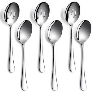 lot 20416 image: 6 Pieces Serving Spoons Set, 8.7 Inch, Includes 3 Serving Spoons and 3 Slotted Spoon, Large Stainless Steel Buffet Banquet Utensils Cutlery Set for Home, Kitchen