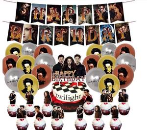 lot 20418 image: Twilight Movie Birthday Party Supplies - Twilight Movie Party Decorations Includes Banner, Cake Topper, 24 Cupcake Toppers, 18 Balloons