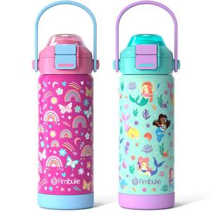 lot 20435 image: Kids Insulated Water Bottle with Pop-Open Straw & Spout 2-in-1 Lid, 18oz Leak Proof 188 Stainless Steel Vacuum Tumbler, BPA-Free Kids Cup For Travel School Boys Girls Toddler, Rainbow & Mermaid