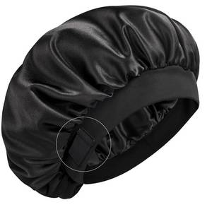 lot 20439 image: YFONG Real Mulberry Silk Bonnet, Double Layer Silk Lined Bonnet for Sleeping Women Men, Double Layer Adjustable & Non-Slip Sleep Cap, Black