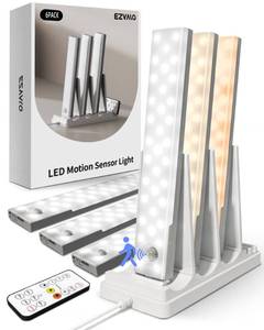 lot 20443 image: EZVALO 6-Pack Under Cabinet Lighting with Charging Station, 2000mAh Rechargeable Wireless Motion Sensor Lights, 3 Color Temps, Dimmable, Timer, Magnetic, with Remote Control for Kitchen, Closet, Stair