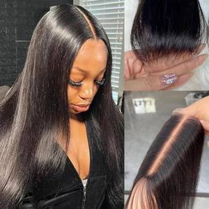 lot 20451 image: 2x6 Hd Lace Closure, Middle part Straight Human Hair Closure Invisible Real HD Lace, 12 Inch 2 by 6 Skinlike Lace Frontal Closure Only Bleached Knot Pre-Plucked Natural Hairline Natural black 12inch