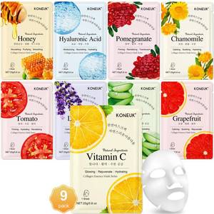 lot 20454 image: KONEUK 9 Pack Collagen Face Masks Skincare for Women, Hydrating Sheet Face Masks Suitable for All Skin Types, Bulk Facial Masks for Women Skin Care, Face Mask Gifts Set for Spa Party