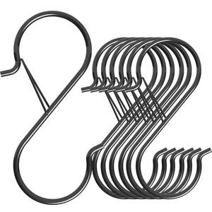 lot 20457 image: HEDGBOBO 7 Pack S Hooks for Hanging with Safety Buckle, 5 inch Heavy Duty Black Vinyl Coated Wire Shelving Hooks, Pot Rack Hooks for Hanging Plants, Bags, Kitchen Utensils, Cups, Pans