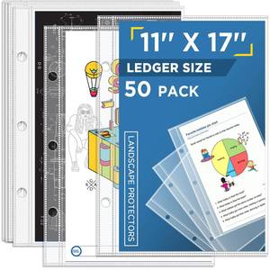 lot 20463 image: 11 x 17 Page Protectors, 50Pack, Vertical Protective Sheets, Side Loading, Ledger Size Document Holder, Sheet Protectors for 3 Ring Binder, Archival Safe