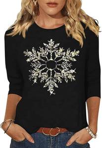 lot 20472 image: Christmas Snowflake Shirt for Women Winter Xmas Family Party Matching Graphic 34 Sleeve Tee Tops(M,03DBlack)
