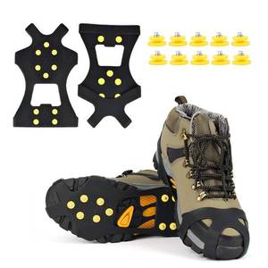 lot 20473 image: EONPOW Ice Grips, Ice & Snow Grips Cleat Over ShoeBoot Traction Cleat Rubber Spikes Anti Slip 10 Steel Studs Crampons Slip-on Stretch Footwear (Size M)