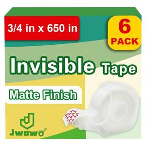 lot 20479 image: JWOWO Invisible Tape with Refillable Tape Dispenser, Holiday Supplies and Gift Wrap Tape, Great for Christmas Crafts, Matte Finish, 34 in x 650 in 6 Pack