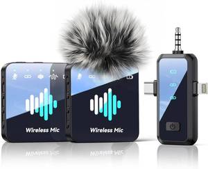 lot 20481 image: MENERESAS Wireless Lavalier Microphone for iPhone Mini Microphone Noise Reduction - 328ft Transmission & 20H Battery Life for Video Recording, 3-in-1 Universal Camera & Android - Liquid Black, Clip