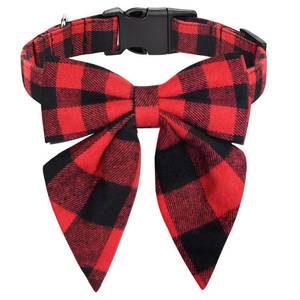 lot 20496 image: Malier Christmas Dog Collar With Bow Tie, Classic Plaid Soft Durable Holiday Collar for Small Medium Large Dogs Pet Puppy (Red & Black, Small)