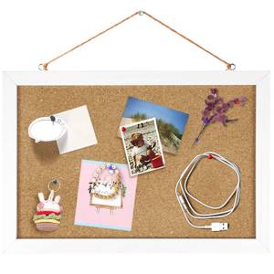 lot 20498 image: Cork Board Bulletin Board 12 x 7.8 Inches with Rectangle White Frame Hanging Pin for Walls Office Message Board or Vision Board Decoration