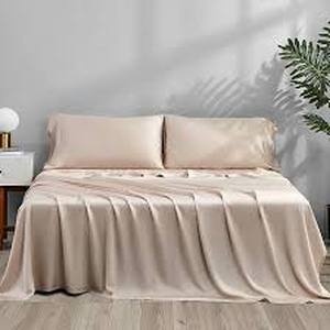 lot 7810 image: Luxury Sheet Set, Genuine 100% Organic Viscose Derived from Bamboo, Cooling & Breathable, Silky Soft, Bedding Sheets & Pillowcases (Sand, King)