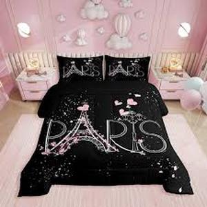 lot 19531 image: Paris Theme Comforter and Pillow cases Set (full)