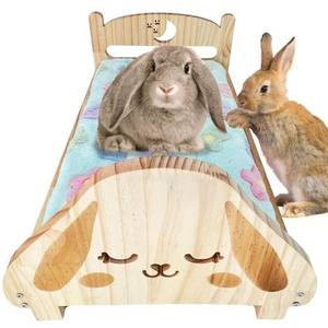 lot 1632 image: SoulThink� Floppy Ear Wooden Rabbit Bed - Easy to Assemble Rabbit Bed with Removable and Washable Fleece Mat, Small Animal Bed Suitable for Bunny, Guinea Pig, Chinchilla, Ferrets, Rats
