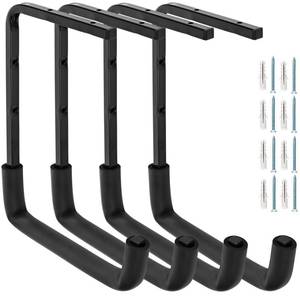 lot 1634 image: Locawaya 4pcs Ceiling Mounted Garage Hooks, Overhead Garage Storage Rack, Utility Ladder Hangers for Lumber Bike Tools (9.45 x 12.6 Inch)