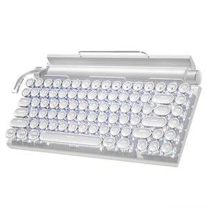 lot 1636 image: Retro Typewriter Wireless Mechanical Gaming Keyboard, Bluetooth 5.0 Office Computer Vintage Keyboards 83-Key Blue Switches Punk Round Keycap, LED Backlight, Compatible with PCLaptopPadPhone, White