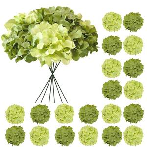 lot 1639 image: Cherica Hydrangea Artificial Flowers, 20 Pcs Green Hydrangea Artificial Flowers Bulk, Faux Hydrangea Flowers for Outdoor, Fake Silk Hydrangea Flowers with Stems for Wedding Decoration Decor