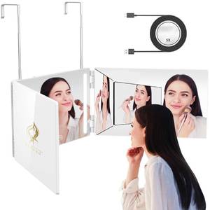 lot 1643 image: GLDDAO LED 3 Way Mirror to See Back of Head 360 Mirror for Women for Braiding Hair Telescoping Hooks Anti-Fog HD Glass Three Way for Self Hair Cutting Makeup Trifold